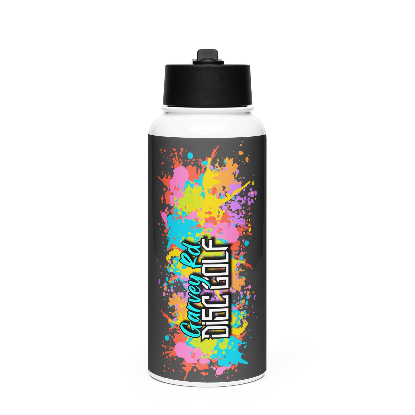 Garvey Rd. Disc Golf "Paint Splatter" Stainless Steel Water Bottle w/ Straw Lid