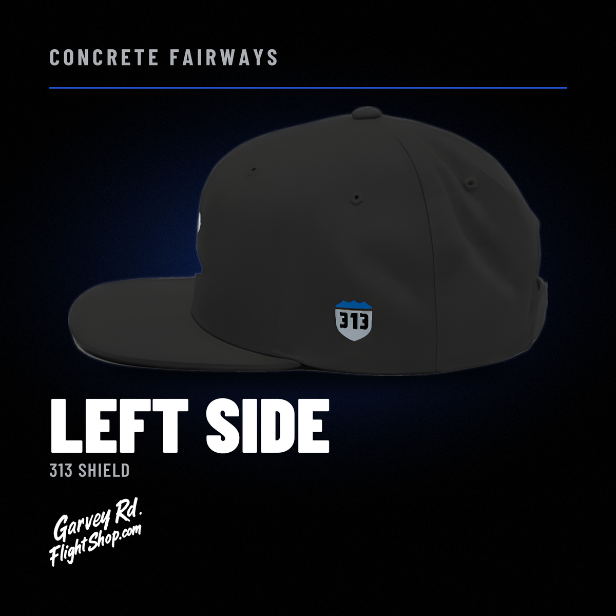 Concrete Fairways snapback – left side (313 shield)
