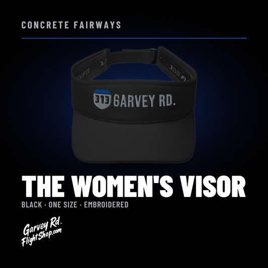 Concrete Fairways black women's visor with 313 shield and gray GARVEY RD. embroidery, Garvey Rd. Flight Shop