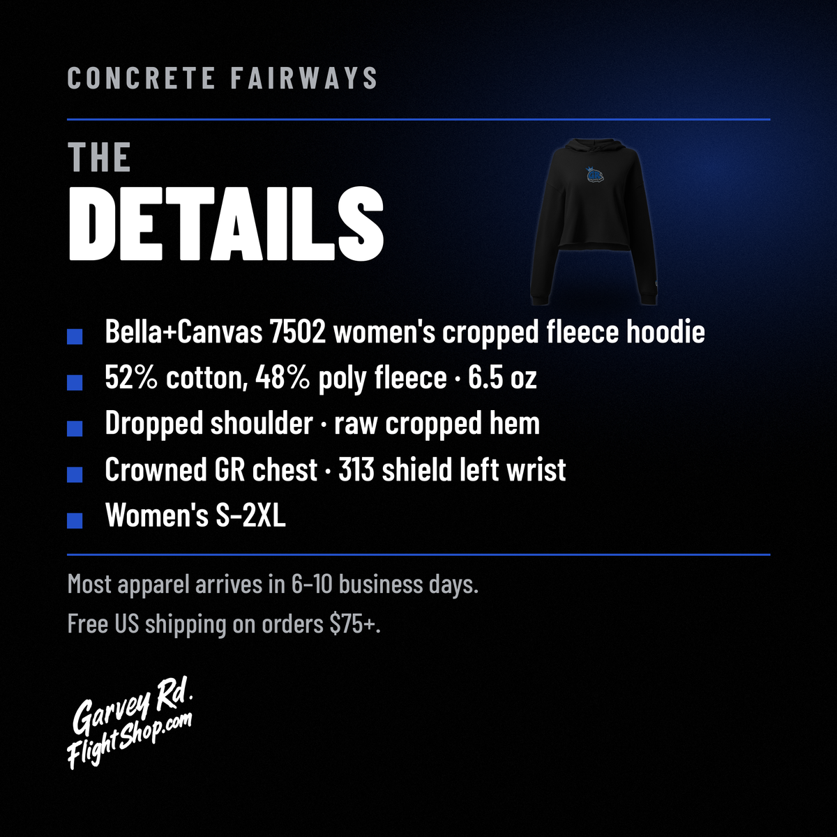 Concrete Fairways women's cropped hoodie – details