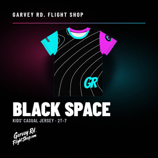 Garvey Rd. Disc Golf 'Black Space' kids' casual jersey, front