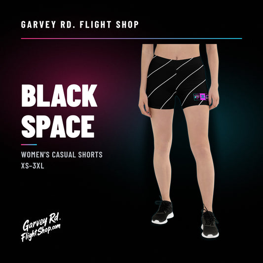 Garvey Rd. Disc Golf 'Black Space' women's shorts, model wearing, front