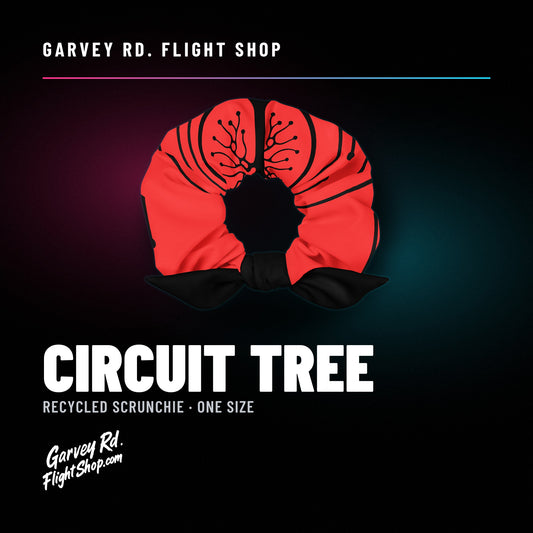 Garvey Rd. Disc Golf 'Circuit Tree' recycled scrunchie, front