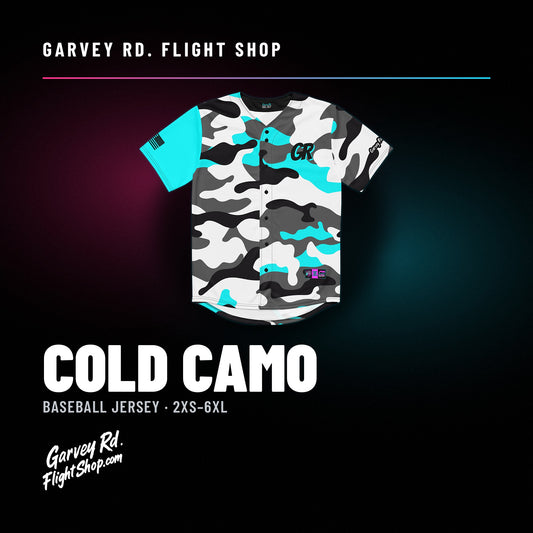 Garvey Rd. Disc Golf 'Cold Camo' baseball jersey, front