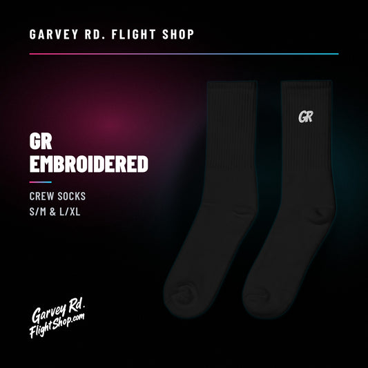 Garvey Rd. Disc Golf 'GR Embroidered' crew socks in black, pair