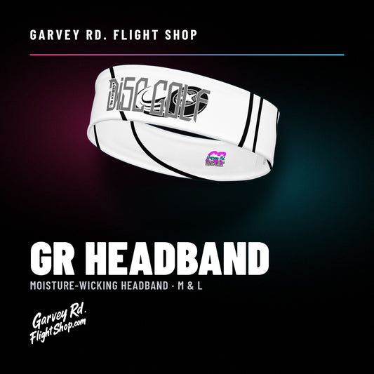 Garvey Rd. Disc Golf headband in white, front