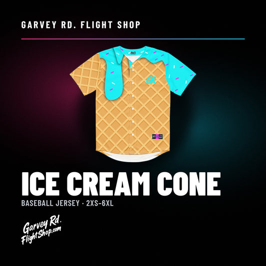 Garvey Rd. Disc Golf 'Ice Cream Cone' baseball jersey, front