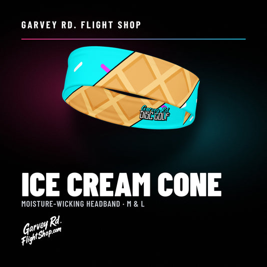 Garvey Rd. Disc Golf 'Ice Cream Cone' headband, left front