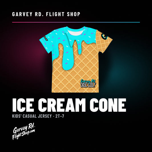 Garvey Rd. Disc Golf 'Ice Cream Cone' kids' casual jersey, front