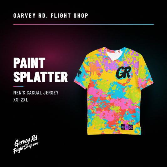Garvey Rd. Disc Golf 'Paint Splatter' men's casual jersey, front