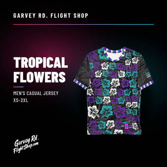 Garvey Rd. Disc Golf 'Tropical Flowers' men's casual jersey, front