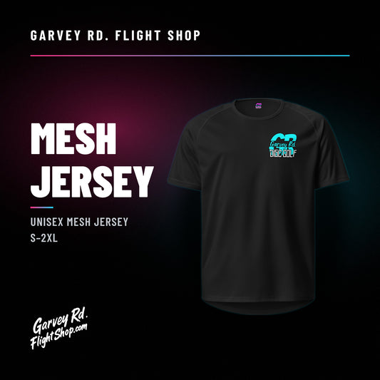 Garvey Rd. Disc Golf mesh jersey in black, front