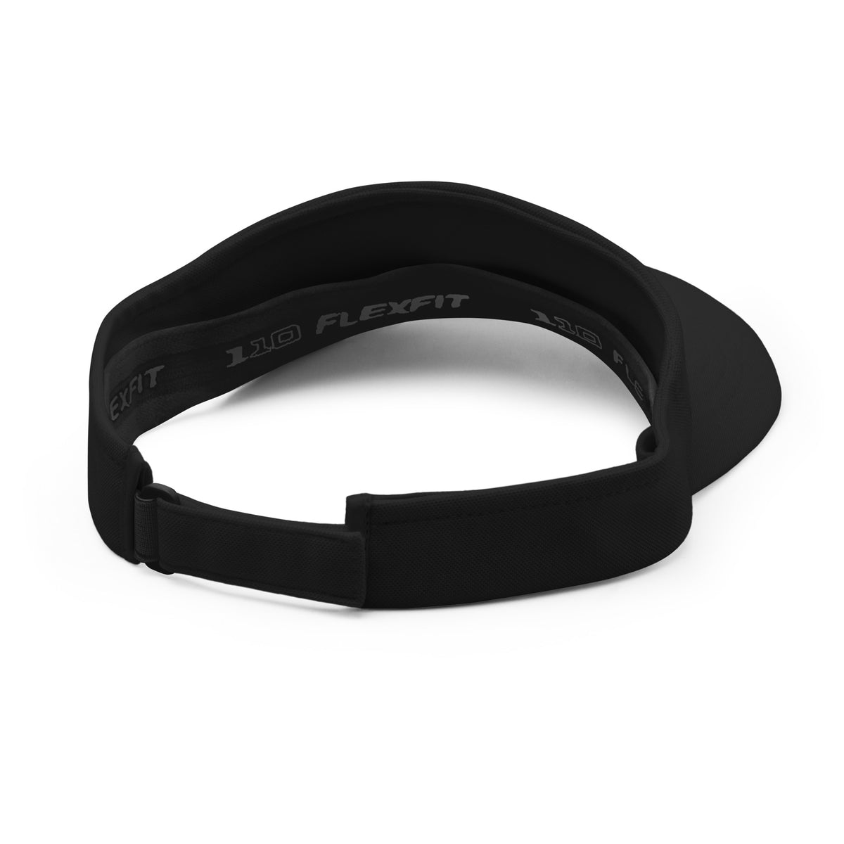 Back of the black Concrete Fairways visor showing the hook & loop strap closure