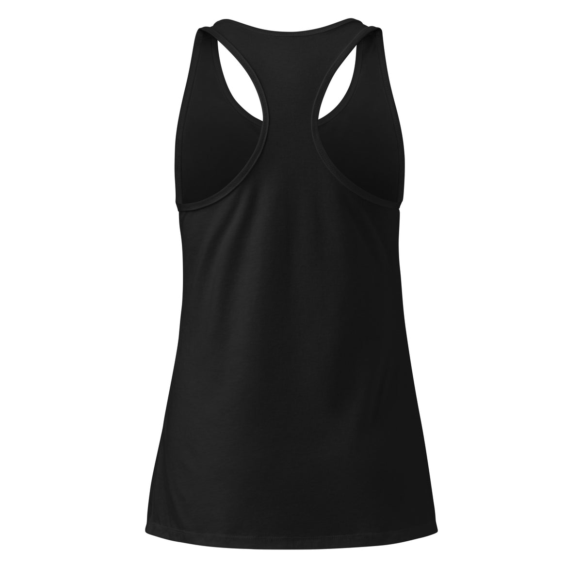 Back of the black Concrete Fairways women's racerback tank, no print